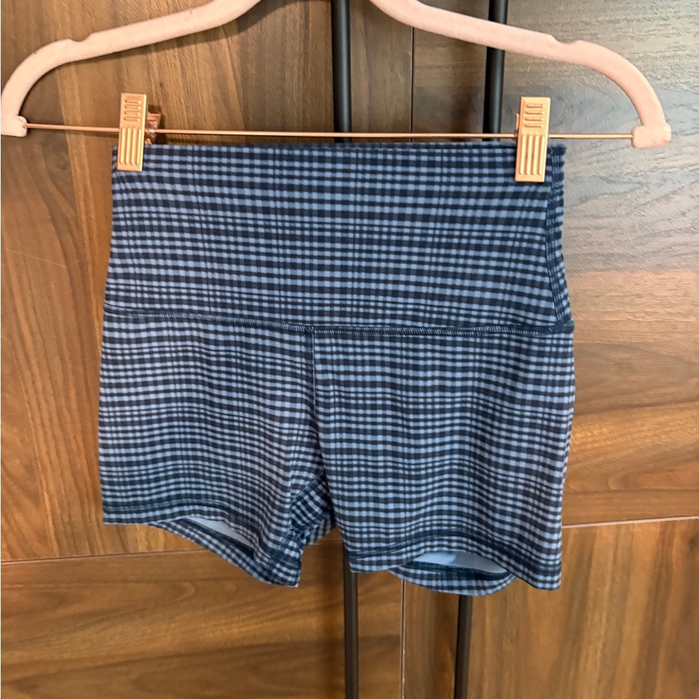 lululemon athletica Navy Checkered High Waist align Shorts 4”